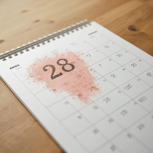 A calendar with pink powder on it