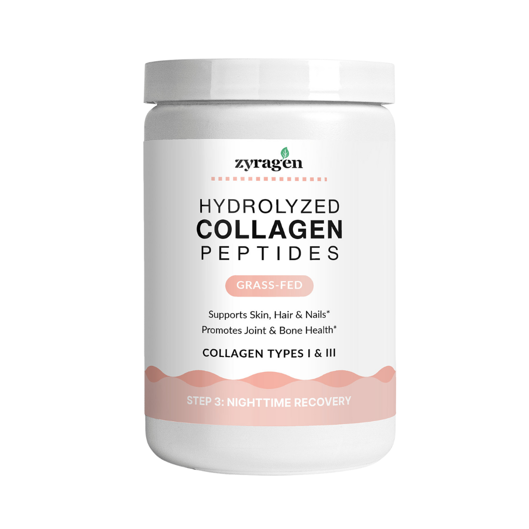 A tub of Zyragen Hydrolyzed Collagen Peptides.