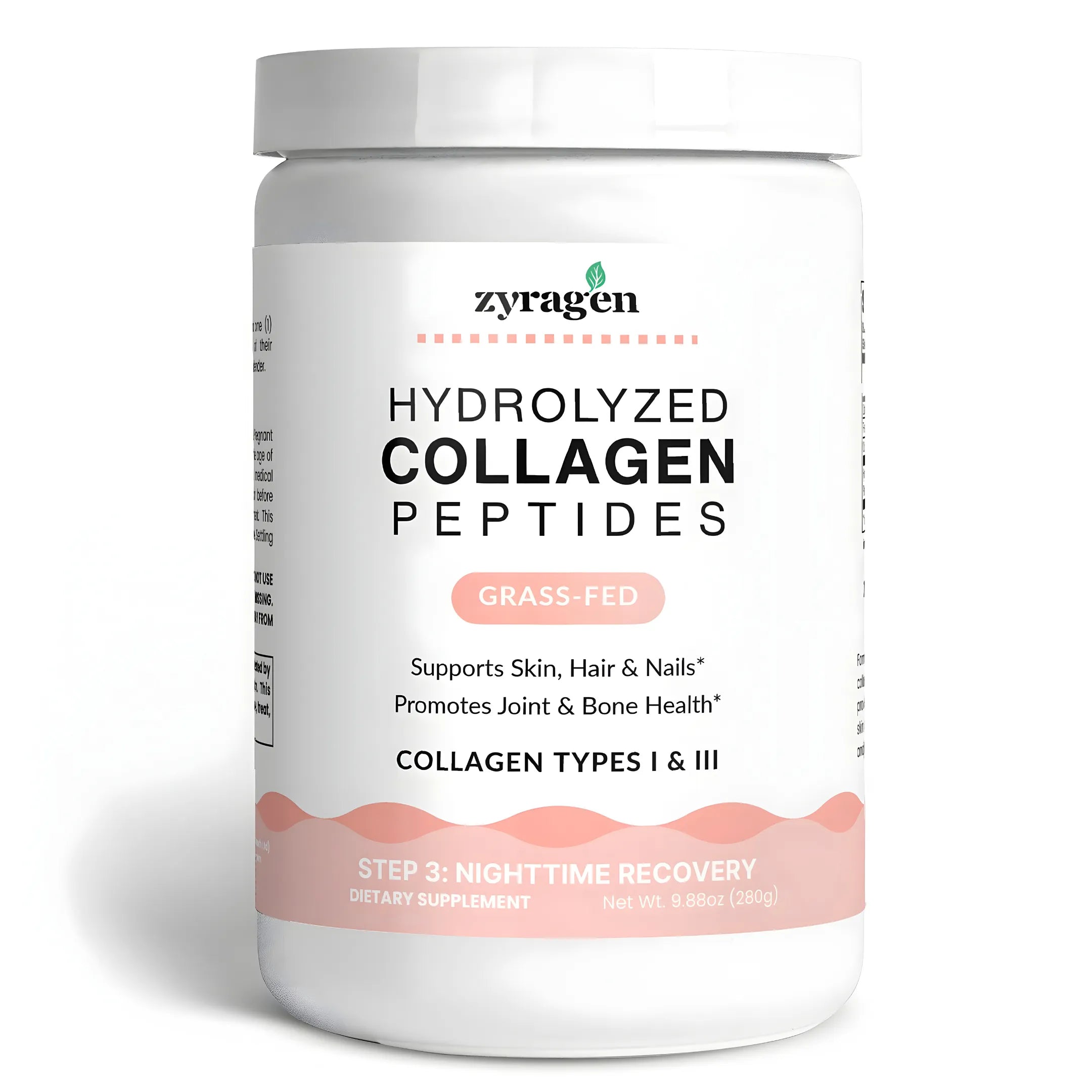 Zyragen Hydrolyzed Collagen Peptides supplement container on a white background