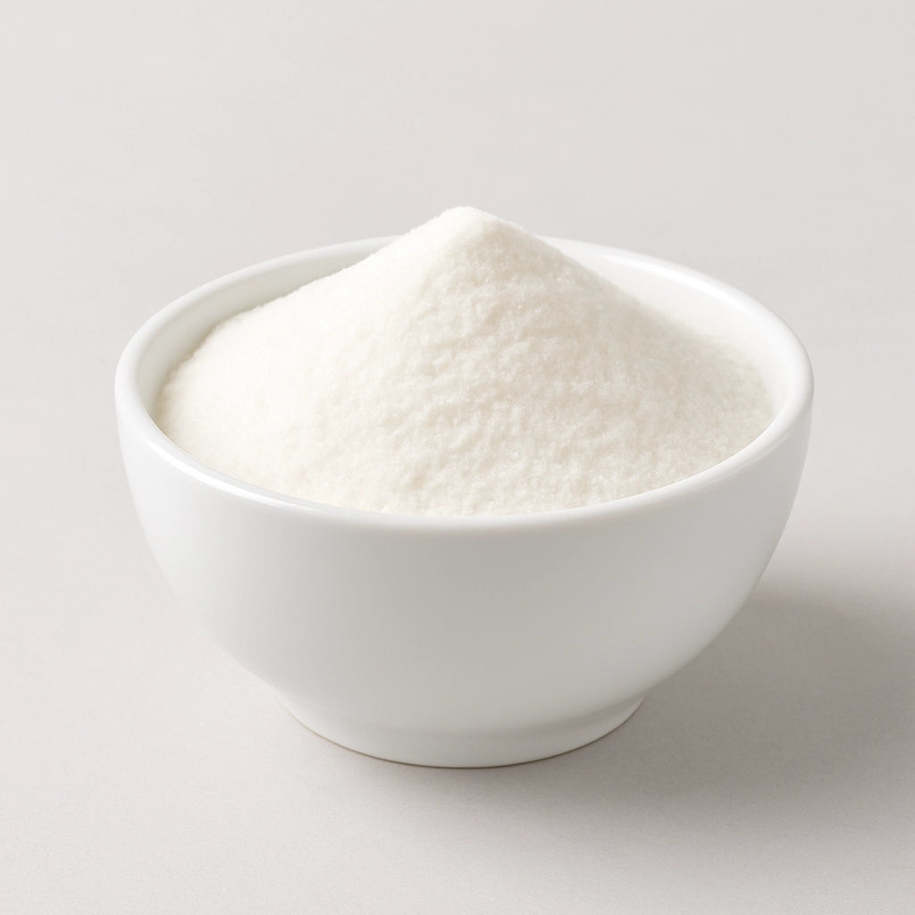 Collagen powder in a small bowl on light background
