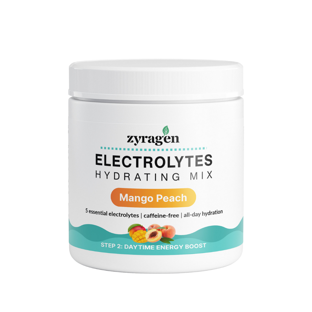 Tub of Zyragen Electrolytes in Mango Peach flavor