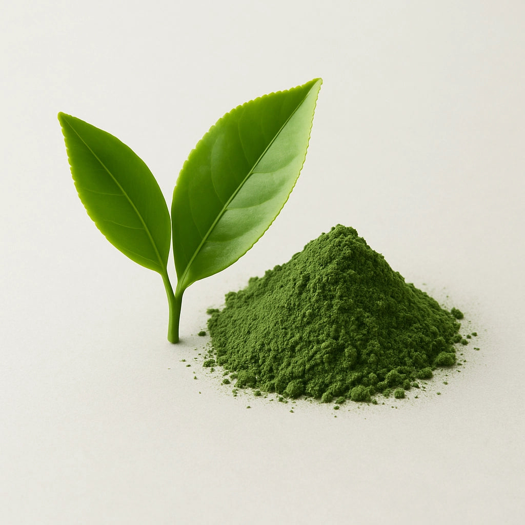Matcha green tea powder on light background