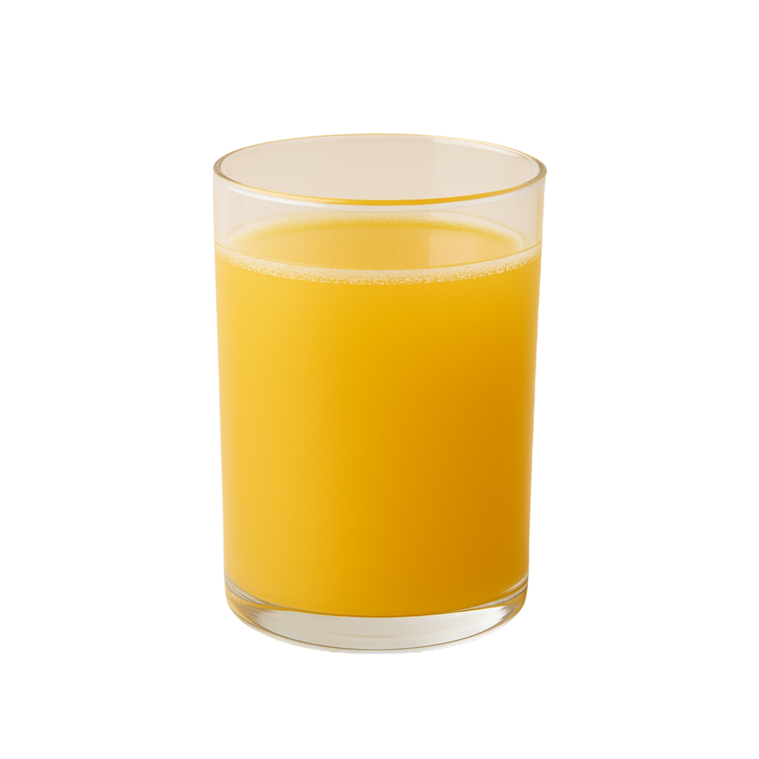 A glass of orange colored Electrolytes drink in mango peach flavor.